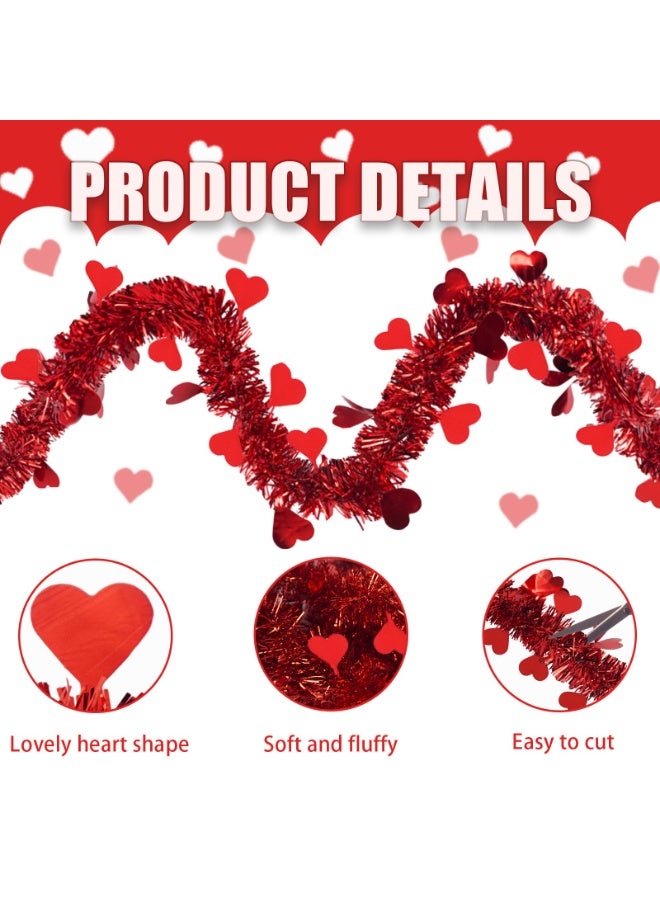Mordely 6.5FT Valentine's Day Tinsel Garland, 2 Pieces Red Heart Metallic Twist Garland Valentines Tree Hanging Garland for Home Wedding Party Valentine's Day Decorations - Image 2